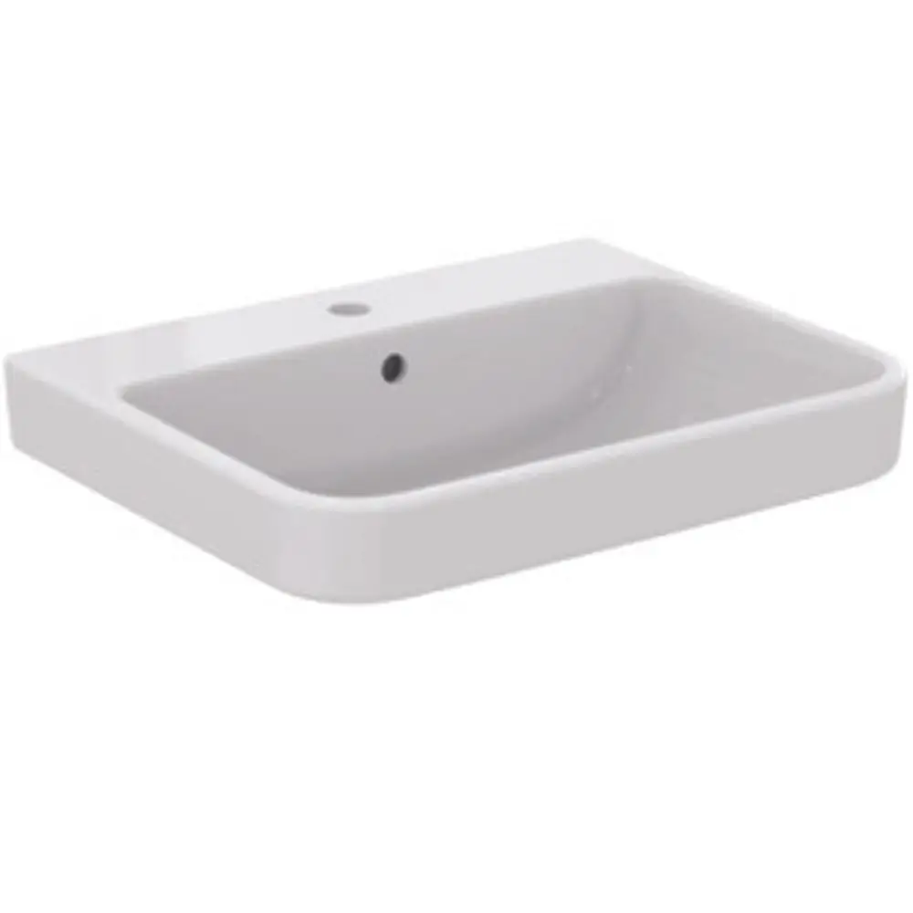 Waschtisch in Weiß von Ideal Standard, mit gerader Form und Ablauffläche, geeignet für Badezimmerinstallationen.